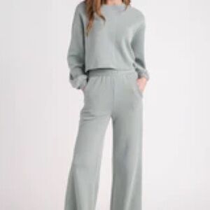 Social Threads Knit Sweat Top and Pants Athleisure Lounge Set Small / Sage